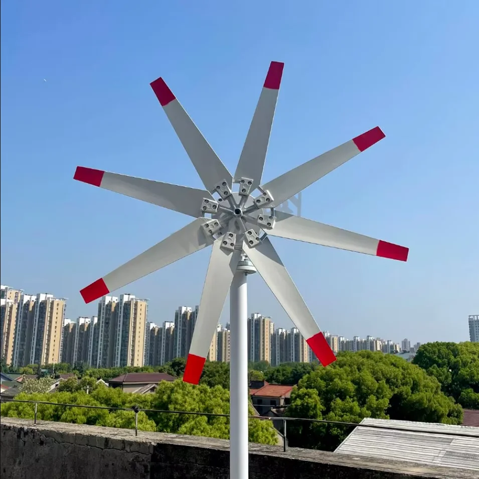 5000W New Energy Horizontal Wind Turbine 12V 24V 48V Suitable For Off Grid System 8 Blades Windmill with Hybrid Controller