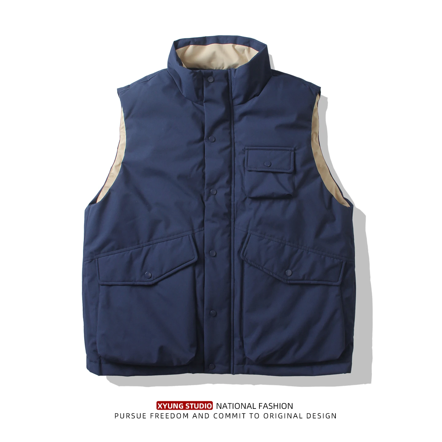 

American Sle Men's down Jaet Thiened Warm Du down Vest with Multiple kets Workwear Outerwear Faion Urban Casual