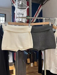 Flip Up Solid Skinny Kntted Shorts Women Spring Sexy Low Waist Cotton Sweatshorts Vintage Streetwear Casual Sport Short Pant Y2k