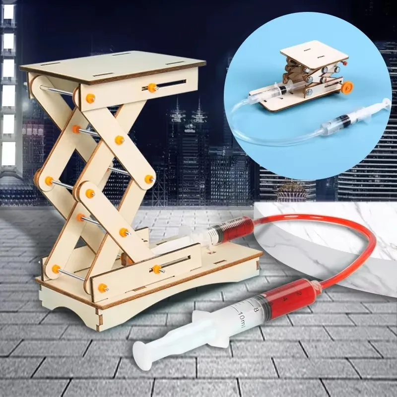 Plataforma de elevación hidráulica, modelo de grúa, rompecabezas DIY para niños, juguetes de experimentos científicos, inventos, material didáctico de vapor
