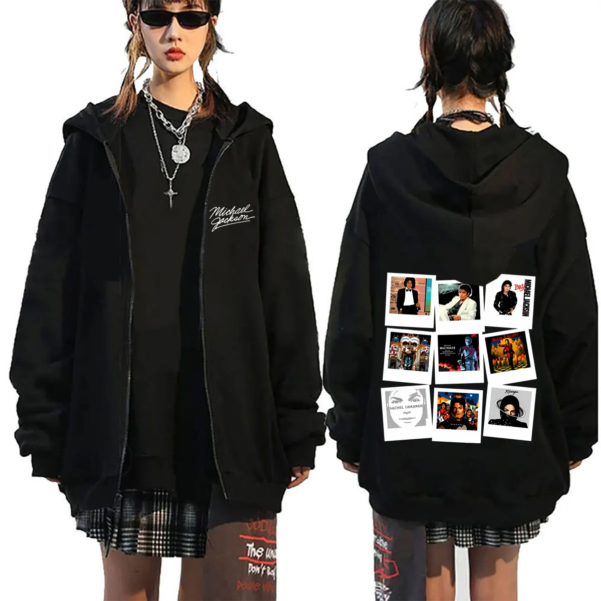

King of Pop Michael Jackson Album Cover Graphic Zipper Hoodie Men Fashion Rock Zip Up Jacket Male Retro Gothic Zip Up Sweatshirt