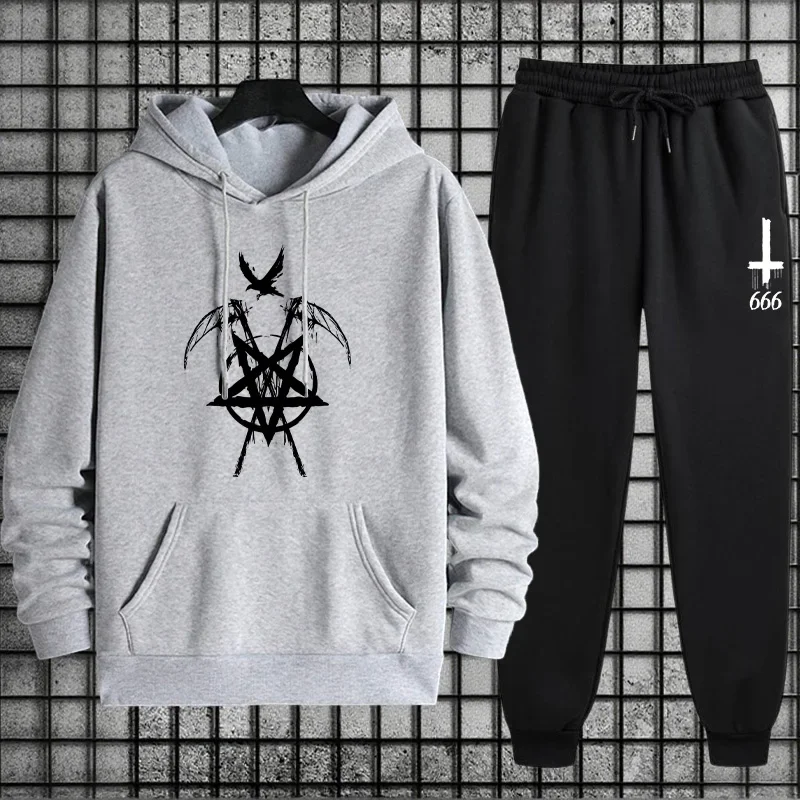 Men's Tracksuit Devil Pentagram Print Hoodie Sweatpants Autumn Winter Daily Casual Sporty Jogging Suit Urabn Fashion Sportswear