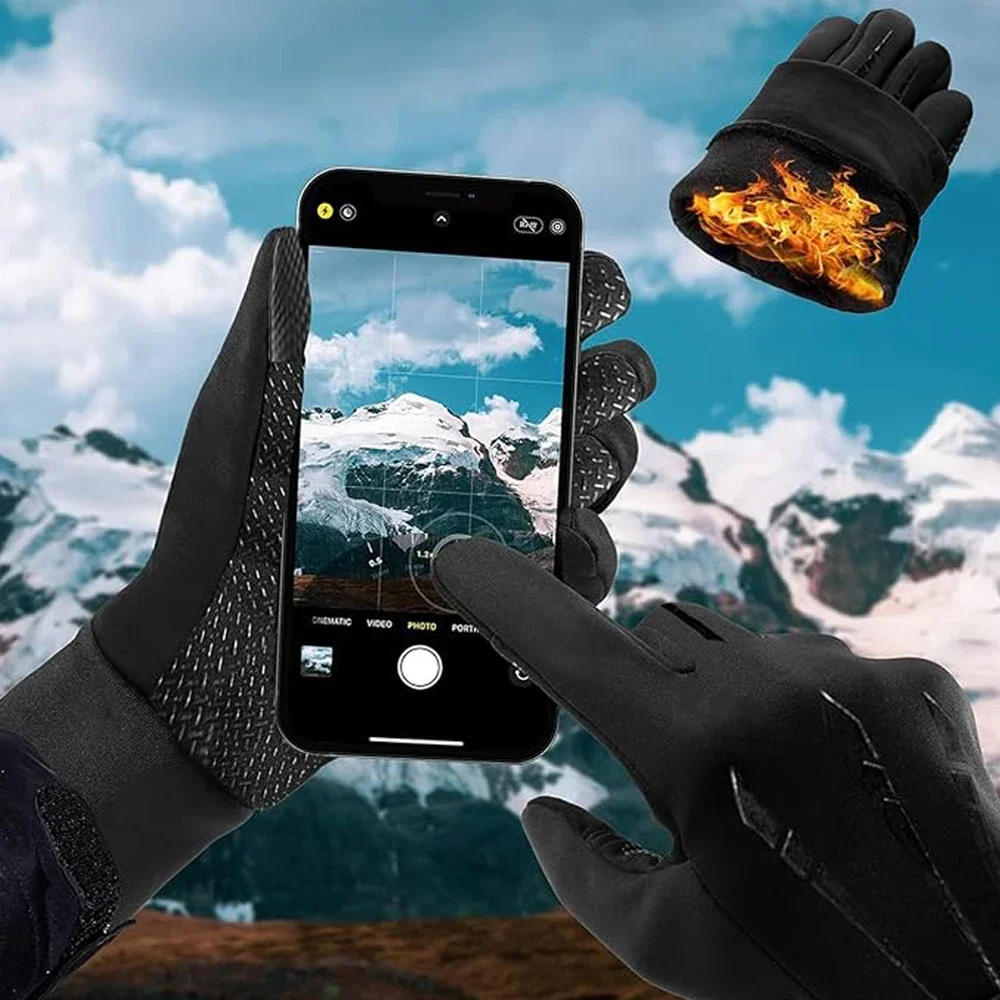 Sarung Tangan Bergaris Hangat Luar Ruangan Musim Dingin Pria, Sarung Tangan Layar Sentuh Bersepeda Hangat Nyaman Gaya Beludru Tebal Modis