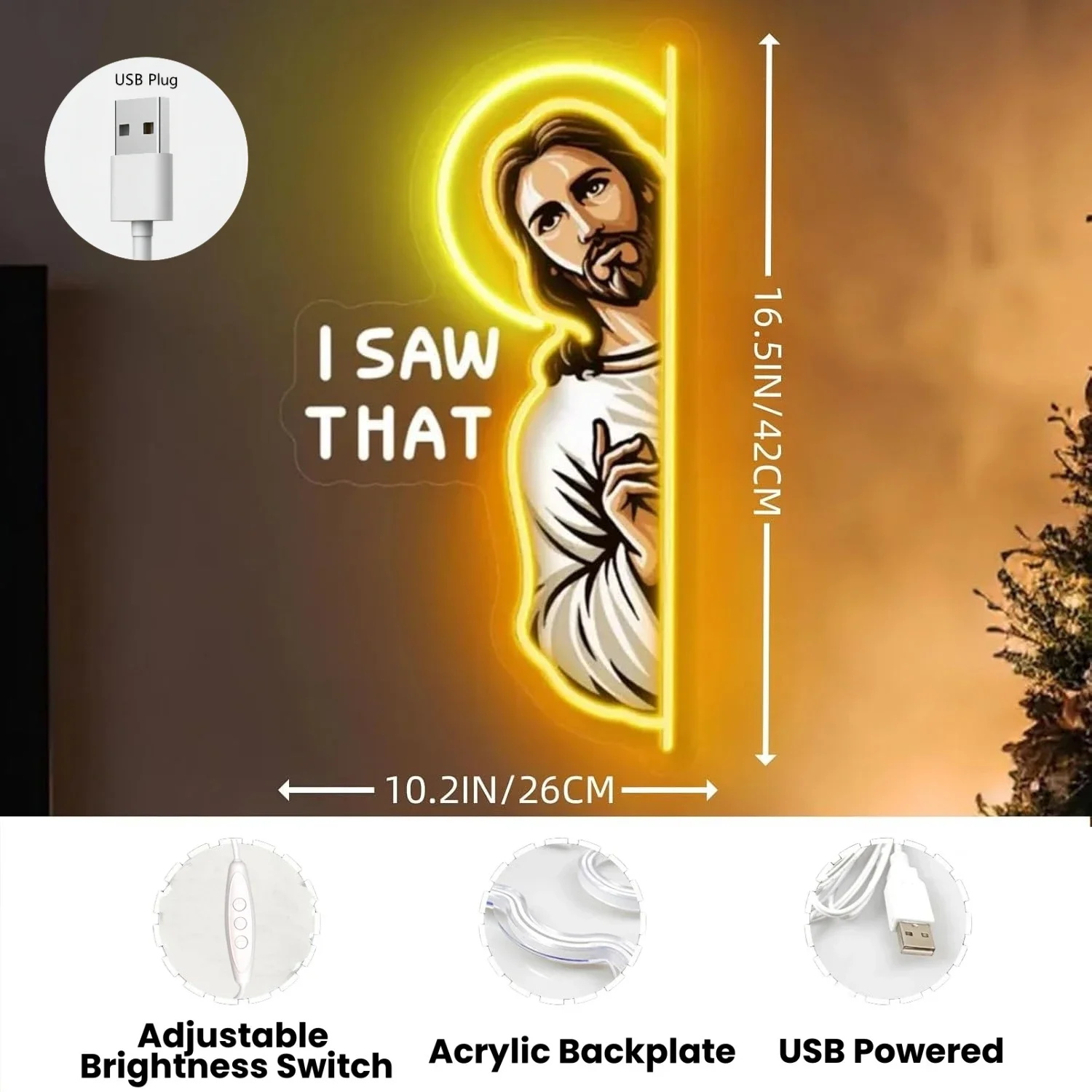 Jesus LED Neon Sign I Saw That Neon Light for Faith Bedroom Bar Restaurant Party Hotel Christian Religious Decor USB Dimmable