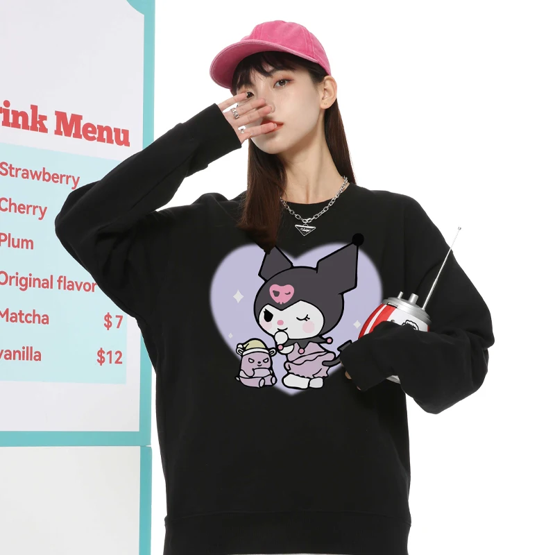 Jesienna bluza z kapturem z okrągłym dekoltem Sanrio, luźno dopasowane dla dziewczynek, Kuromi, Jade Gui Dog, HelloKitty, co markowe ubrania