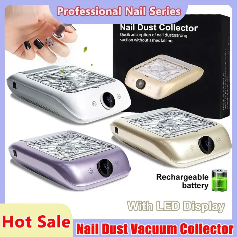 

Перезаряжаемый мощный пылесборник для ногтей, беспроводной пылесборник для ногтей со светодиодным дисплеем, регулируемая скорость, маникюрные инструменты