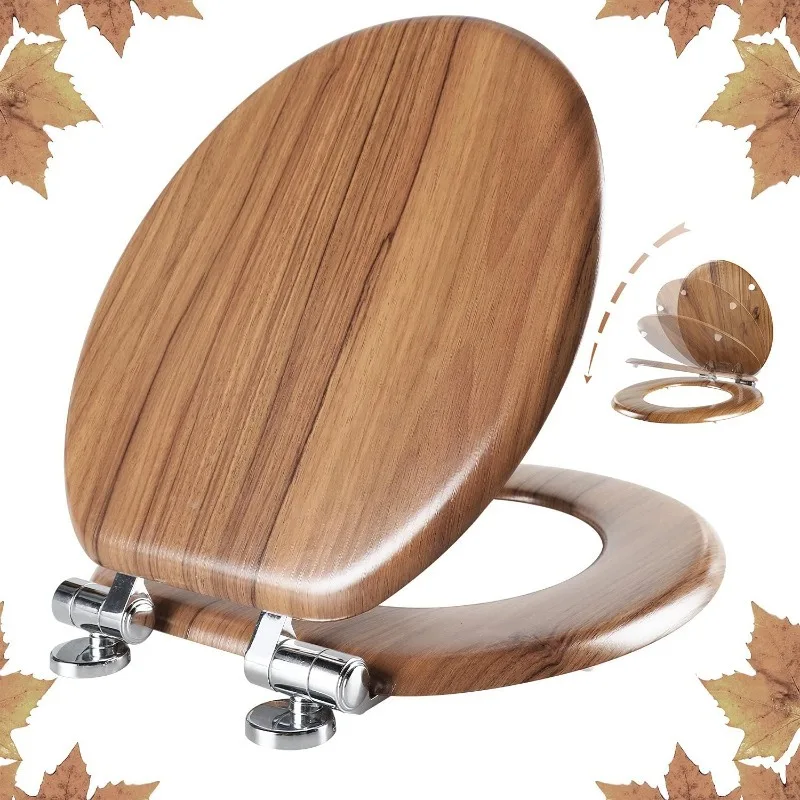 Round Toilet Seat Molded Wood Toilet Seat with Quietly Close and Quick Release Hinges, Easy to Install also Easy to Clean