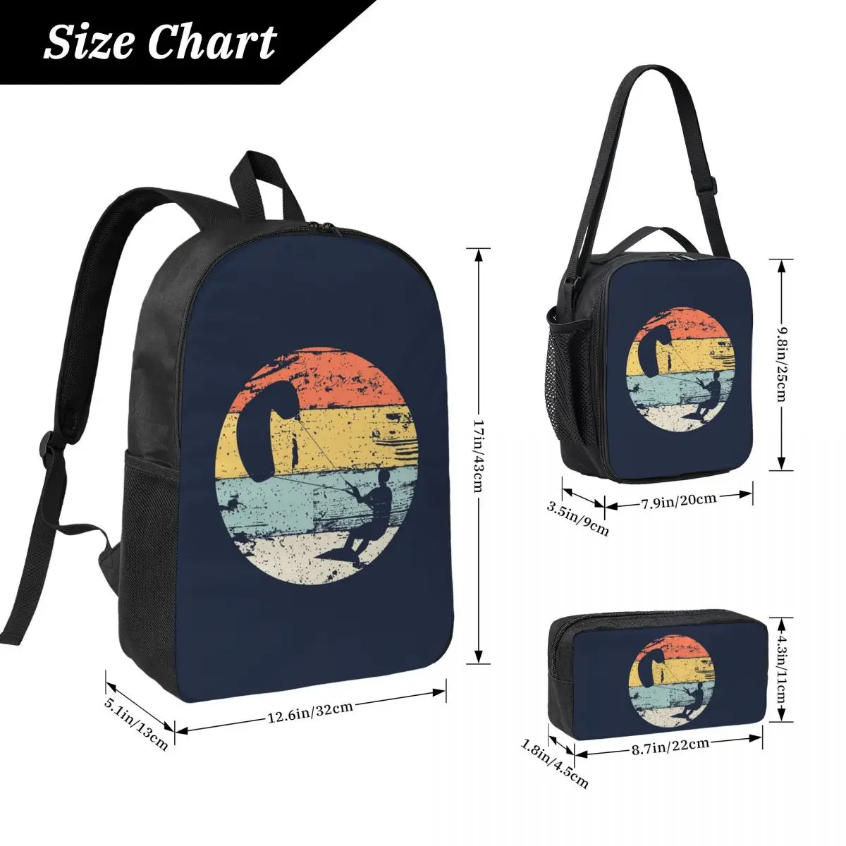 Kite Boarding Kiteboarder Look Gif Backpack BookBag School Bag Computer Shoulder Bags 3ps Insulated Lunch Bag Pencil Case