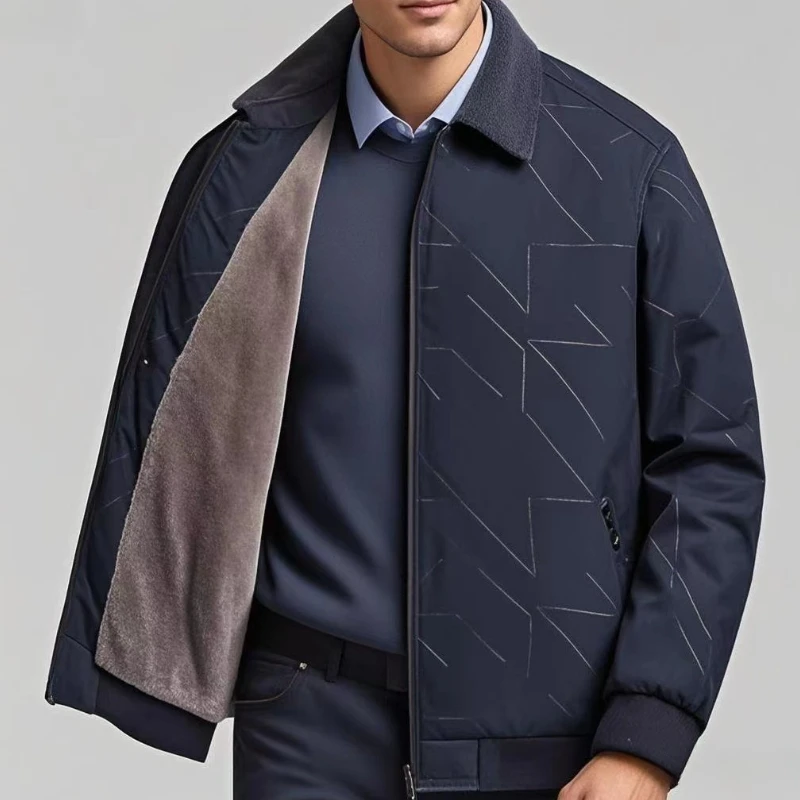 

Fleece Lined Baseball Collar Jackets for Men 2025 Autumn Winter Loose Solid Color Slim Fit Jacket New Men's Business Casual Coat