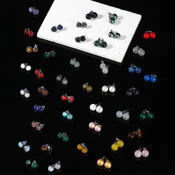 JD 6 8 10mm 天然瑪瑙耳環 療癒水晶石圓球珍珠耳環 時尚首飾 女士女孩批發 10 最佳銷售 瑪瑙耳環 - №4