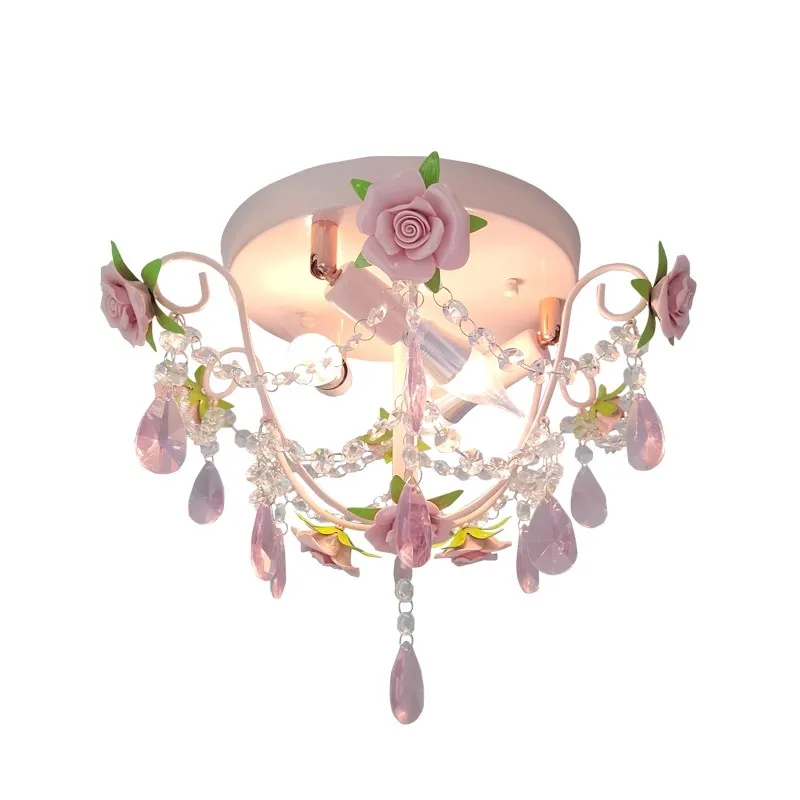 Pink Rose Bouquet Ceiling Lights Children\'s Room Princess Room Decor Light Romantic Girl Bedroom Corridor Bouquet Ceiling Lamps