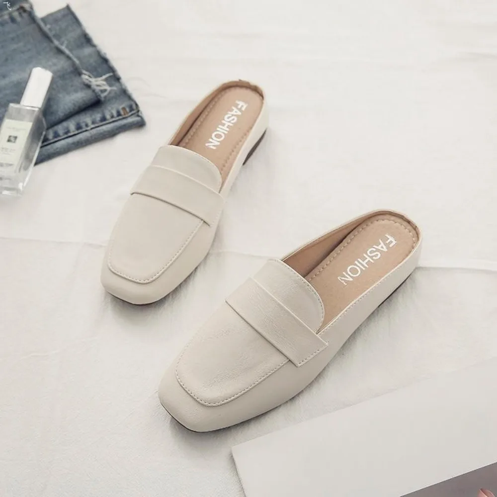 Baotou Half Slippers for Women Wearing Summer New Korean Version Square Headed One Step Lazy Slippers for Women