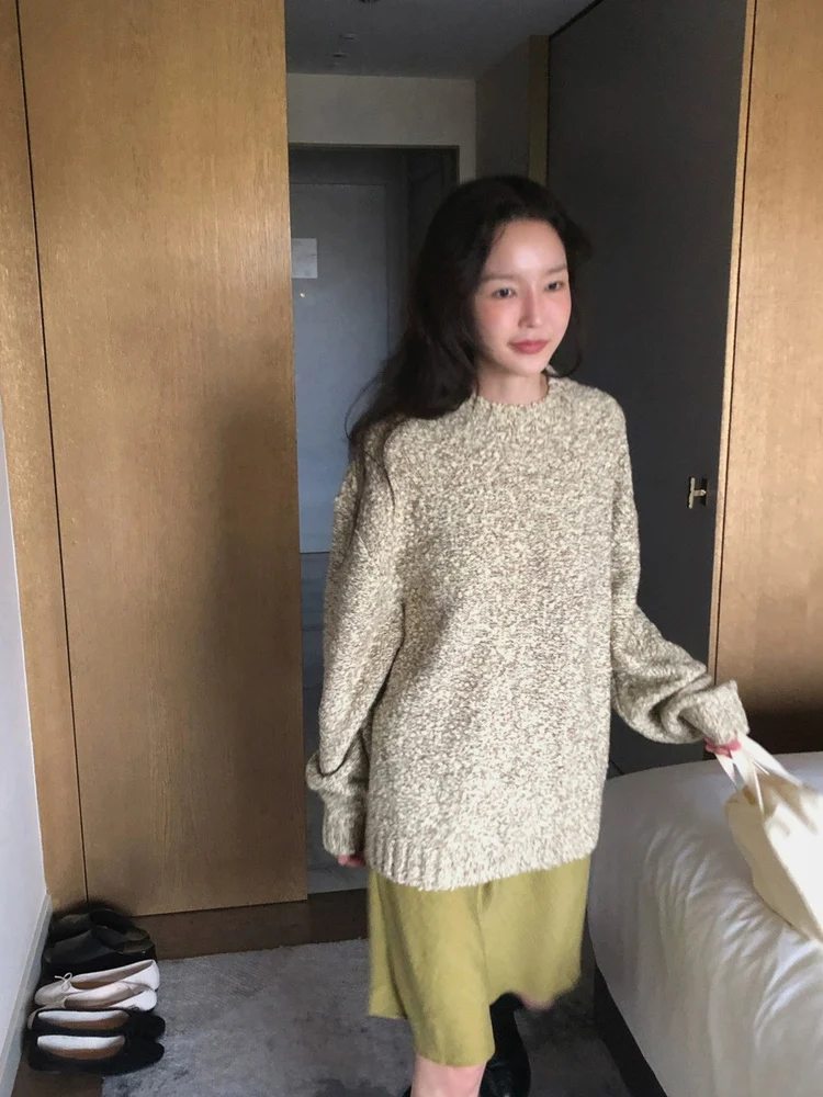 سترة فضفاضة طويلة Sve مستديرة للنساء كبيرة الحجم كسول الكتف قطرة الكتف علوية بوابة دونغدا صلصة الطفل مختلط الألوان