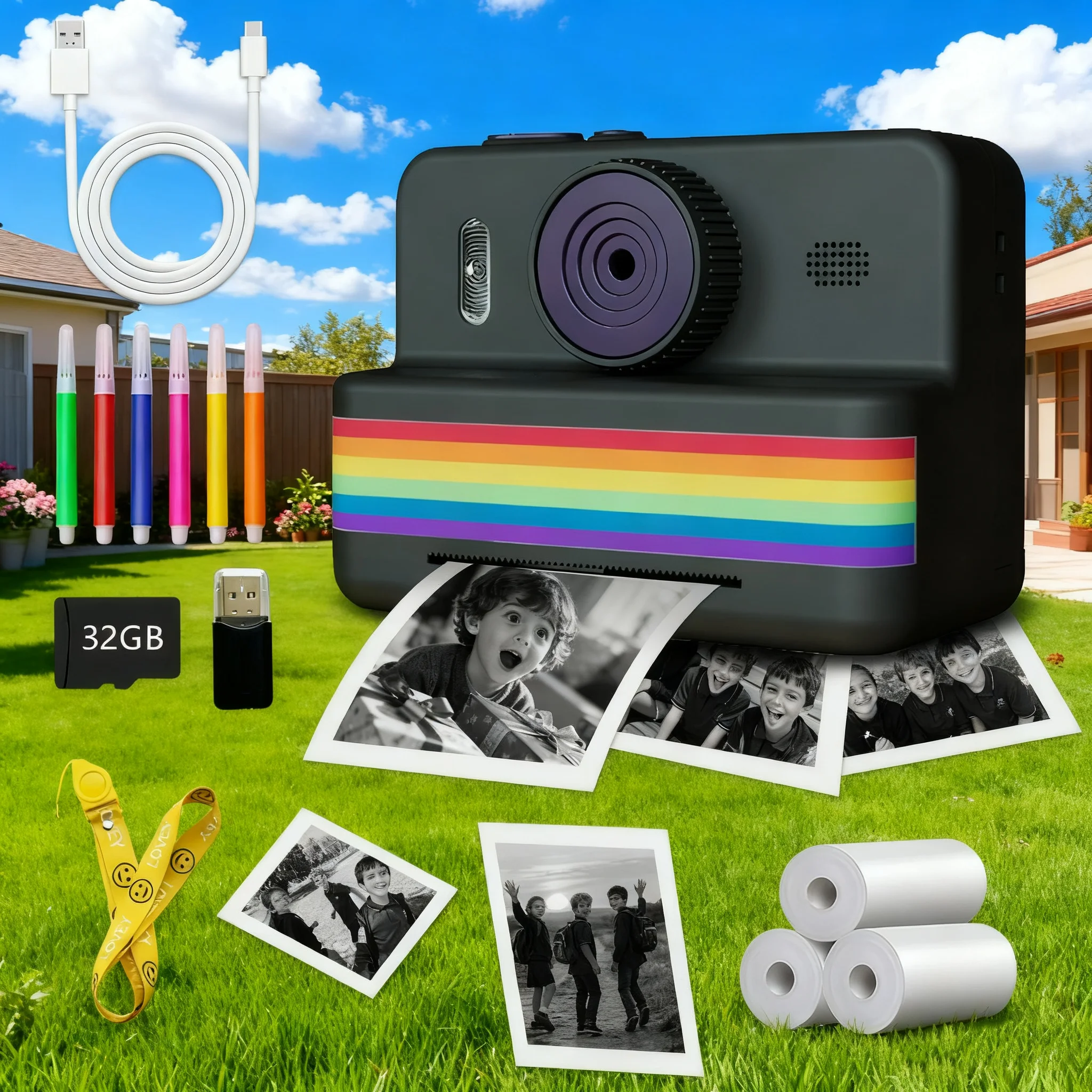 Aparat natychmiastowy, aparat selfie z podwójnym obiektywem (przód/tył) dla dzieci z nagrywaniem wideo 1080P, prezenty świąteczne i urodzinowe dla chłopców i dziewcząt w wieku 4+, przenośny aparat.