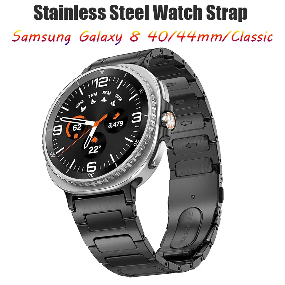 新しいステンレススチールバンドループ Samsung Galaxy Watch 8 40mm/44mm、クラシック 46mm リストストラップと互換性あり