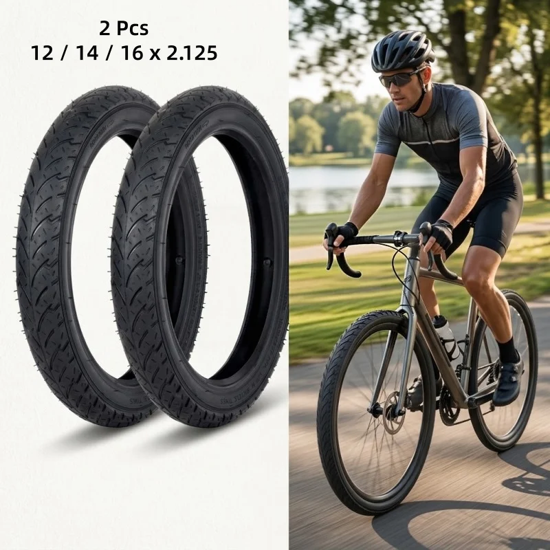 2PCS 12 14 16 X 2.125 Bicycle Tire Semi Slick Kids Bike Tyre Smooth Tread Replacement Pneu Cubierta for Children Folding E-Bikes
