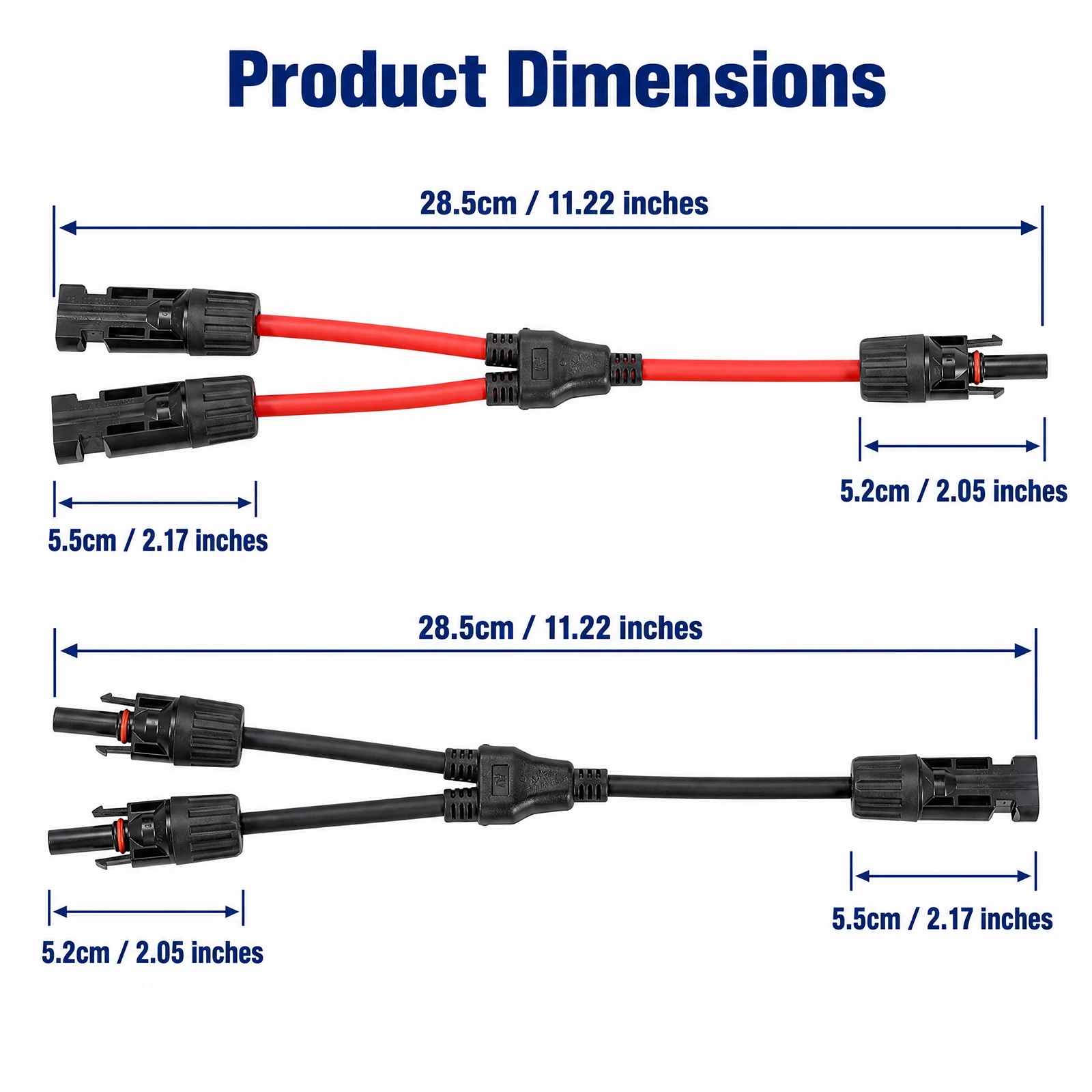 2 Pair Solar Y Branch Connector 1 to 2 Parallel Cable Adapter IP67 Waterproof 30A 1500V 6mm2 Wire for Solar Panel RV Roof System