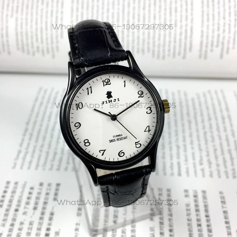 

24-Hour Shipping Shanghai Jinji Brand Black Shell Digital White Surface Manual Mechanical Watch, Diameter 36mm