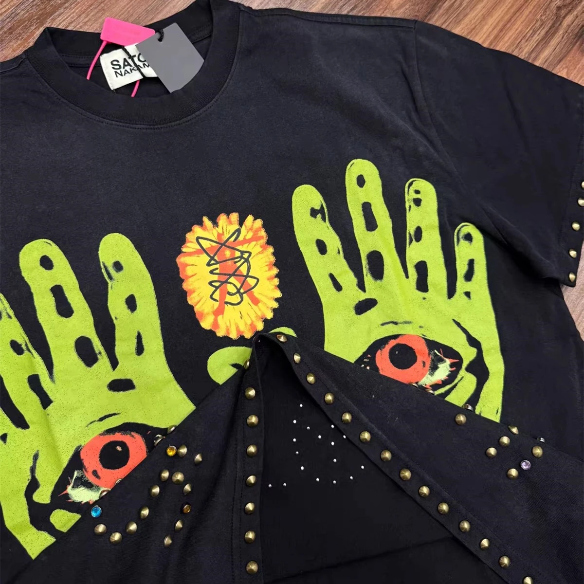 Nice Washed Black Satoshi Nakamoto Positive Energy Rivet T Shirt Men Women Vintage Tee Tops T-Shirt