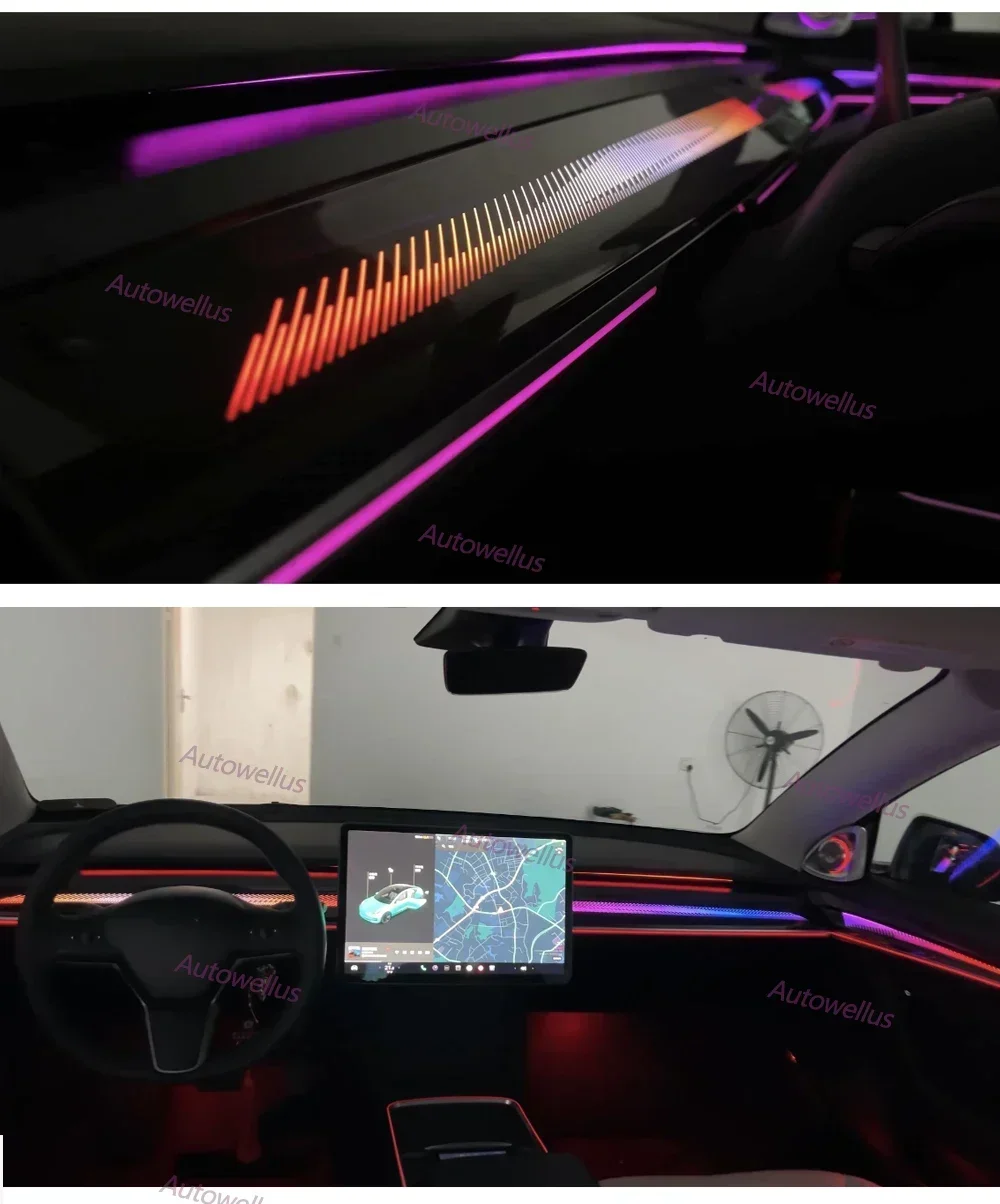 Mold Replacement Ambient Light  For Tesla Model 3/Model Y Dragon Scale Rainbow LED Ambient Light Decorative Lamp 128 Color