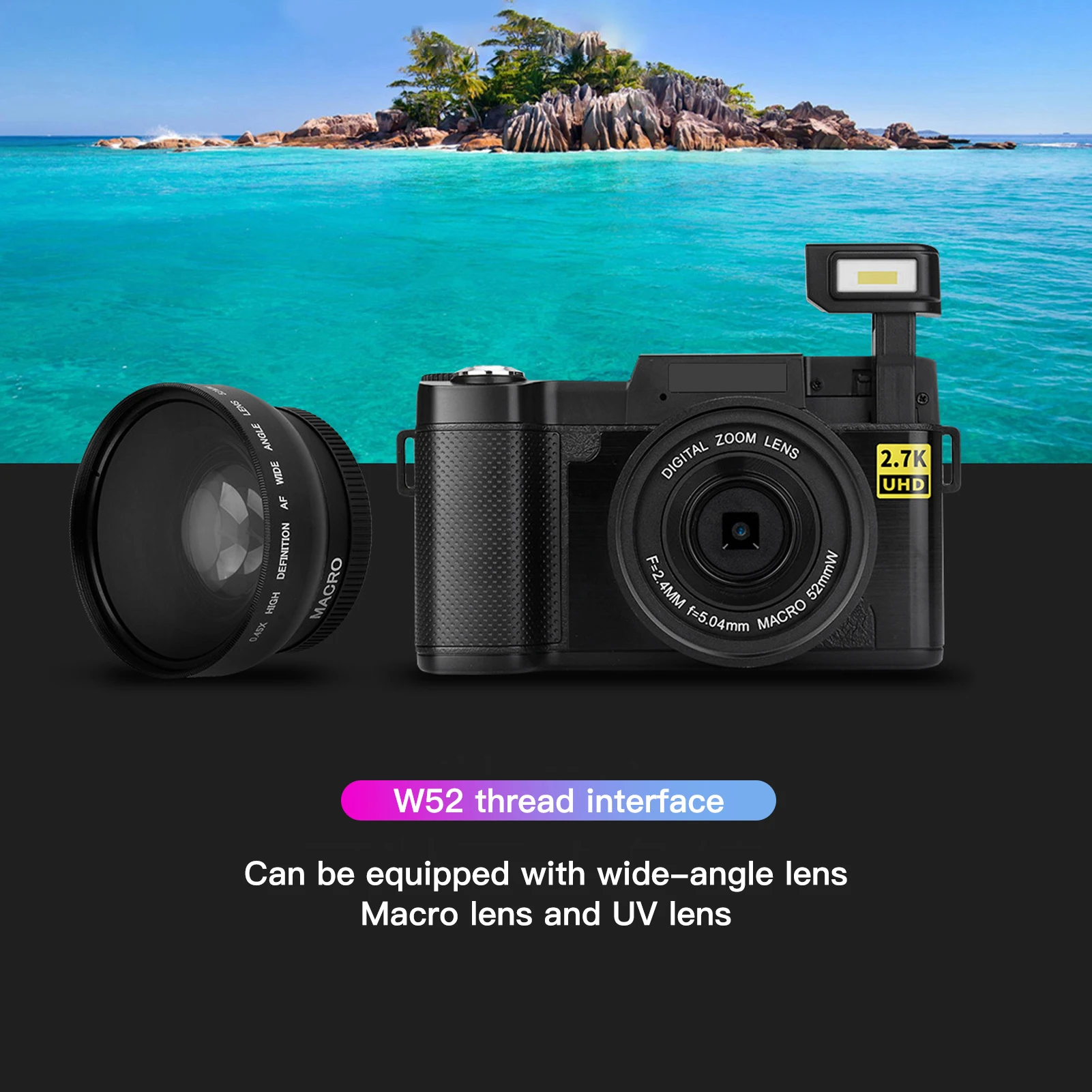 2.7K Digital Camera Digital Camera 3in LCD Screen 180 Degree Rotation 2.7K 30MP High Definition USB Charging Video Camera Camera