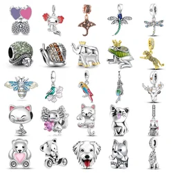 2024 925 Sterling Silver Accessories Dragonfly Cat Dog Dangle Charm Bead Fit Original Pan Bracelet Women DIY Jewelry