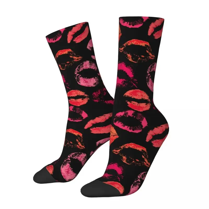 Otoño Invierno Retro hombres mujeres hermosas labios rojos y rosas calcetines transpirables calcetines de baloncesto