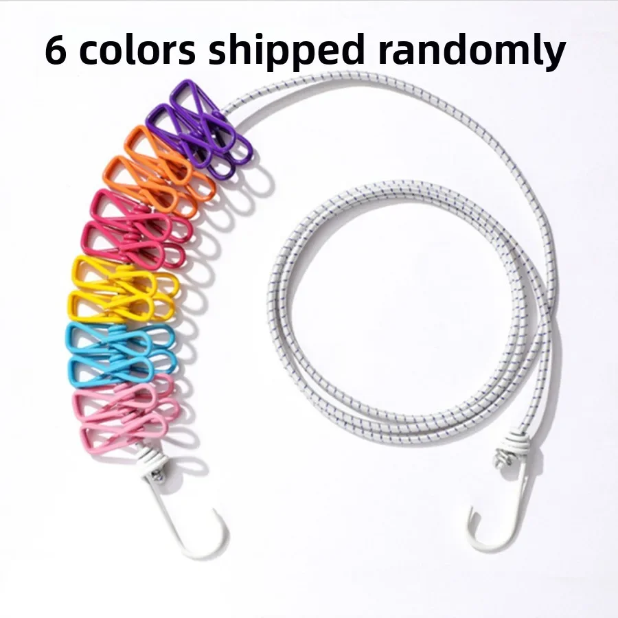 

Портативная веревка для белья с 14 зажимами - эластичная прищепка для сушки с крючками для домашних путешествий