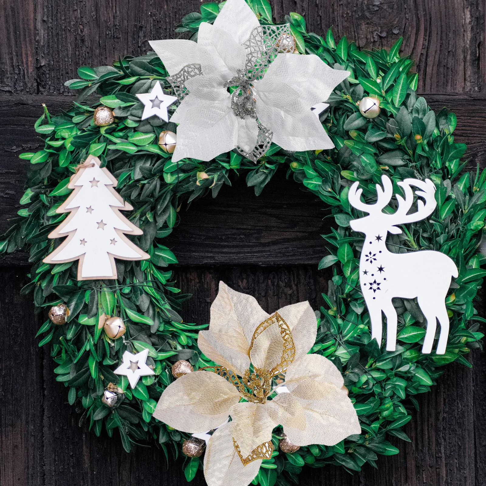 

15pcs Christmas Floral Decoration Artificial Glitter Flowers Festive Xmas Wreath Table Centerpiece Ornament Tree Hanging Pendant