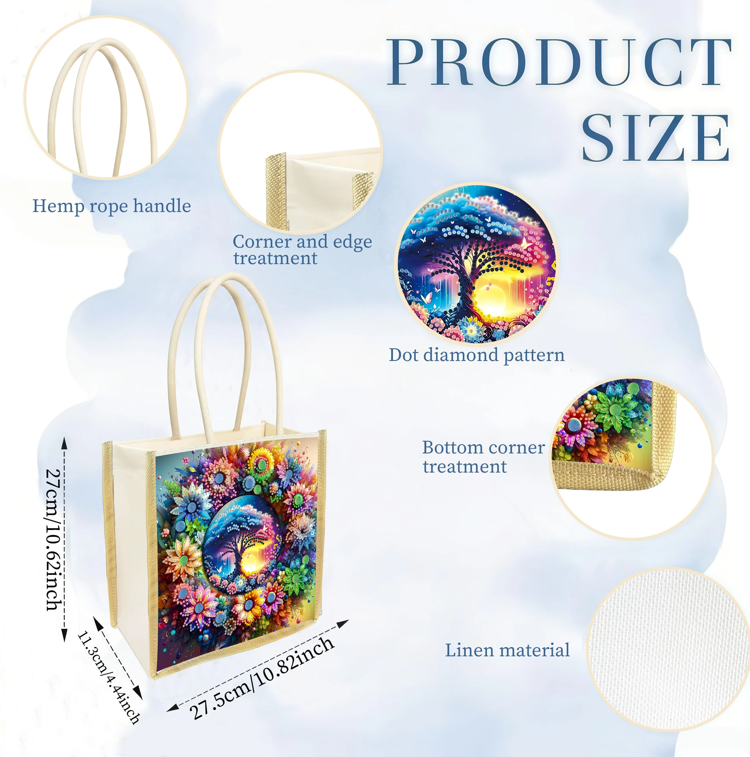 A Set of Diamond-Patterned Shopping Bag Featuring Plant and Flower Designs, Which Can Be Used Repeatedly for a Long Time.