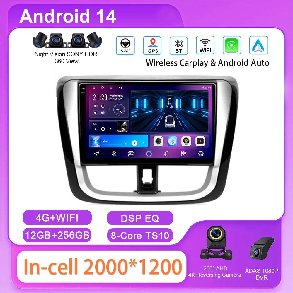 

Android Carplay Android Auto For Toyota Vios Yaris L 2016 -2019 Auto Car DVD Radio Stereo Multimidia Player 2Din GPS Navigation