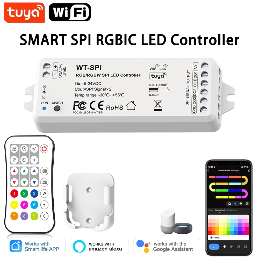 Tuya WiFi WT-SPI LED Controller RF Remote Control DC5V-24V WS2811 Ws2812 Ws2815 SK6812 RGB/RGBW LED Strip Pixel Modules Light