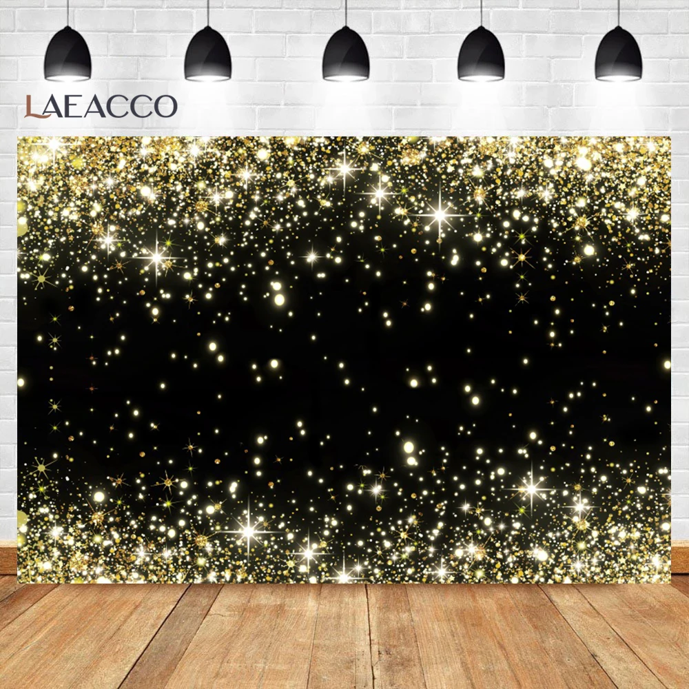 Laeacco Golden Glitters Photo Backdrops Birthday Party Banner Decoration Portrait Name Customize Photography Background Blue Red