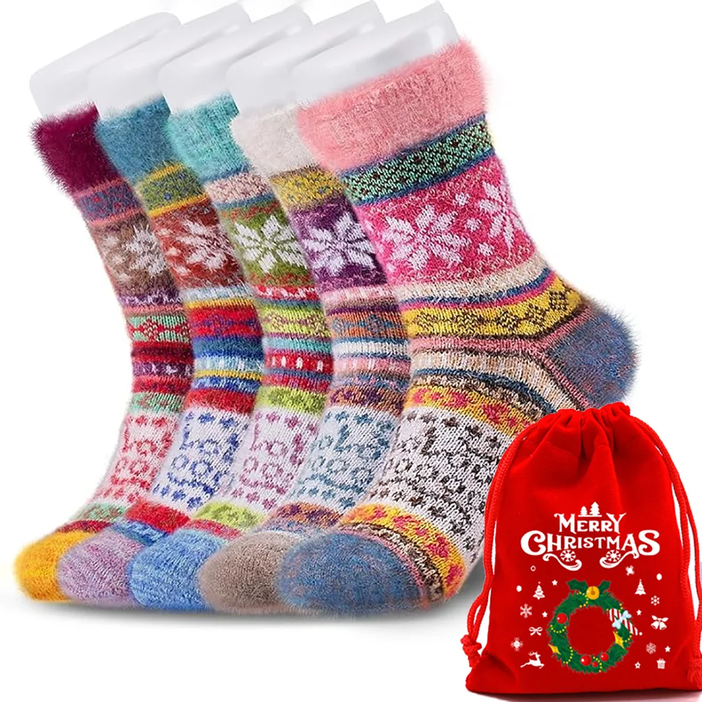 

5 Pair Fuzzy Cozy Socks for Women Warm Comfy Soft Casual Home Sleep Winter Wool Socks Chrismas Gifts for Women