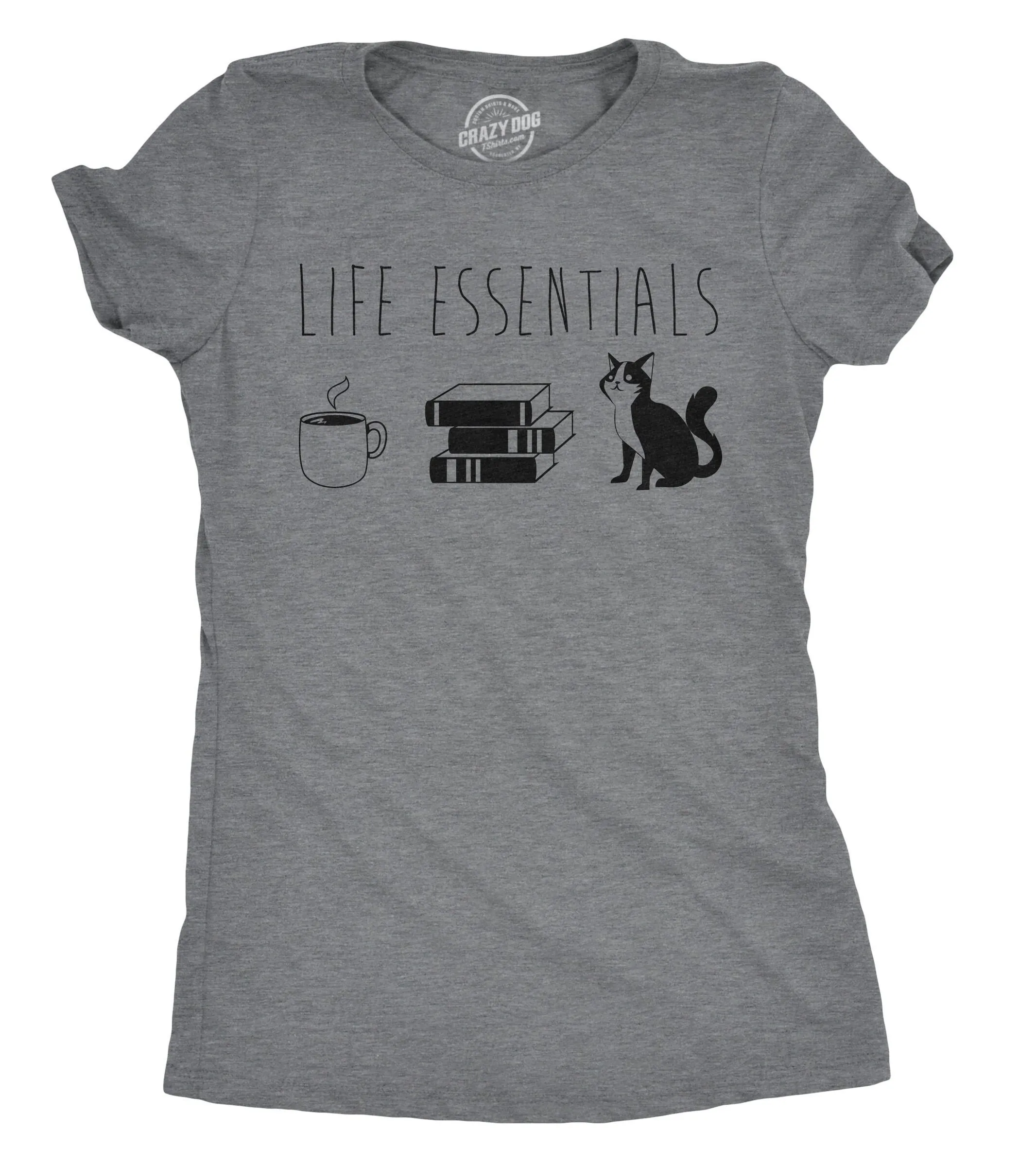 Life Essentials Coffee Cat Books T Shirt Reading Lovers S Funny Only Like Reader