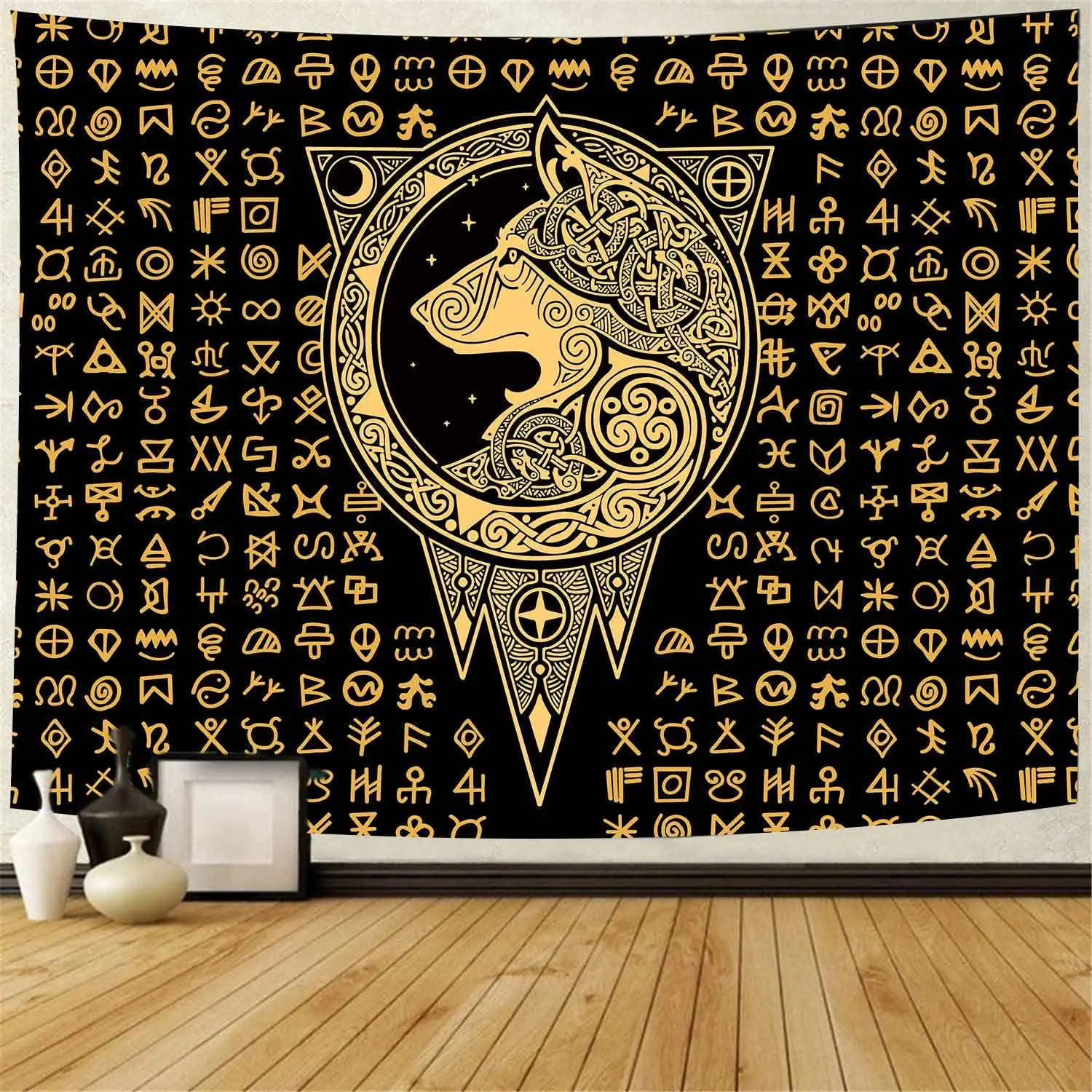 Ancient Viking Meditation Rune Print Pattern Tapestry Home Bedroom Living Room Dormitory Wall Decor Background Cloth