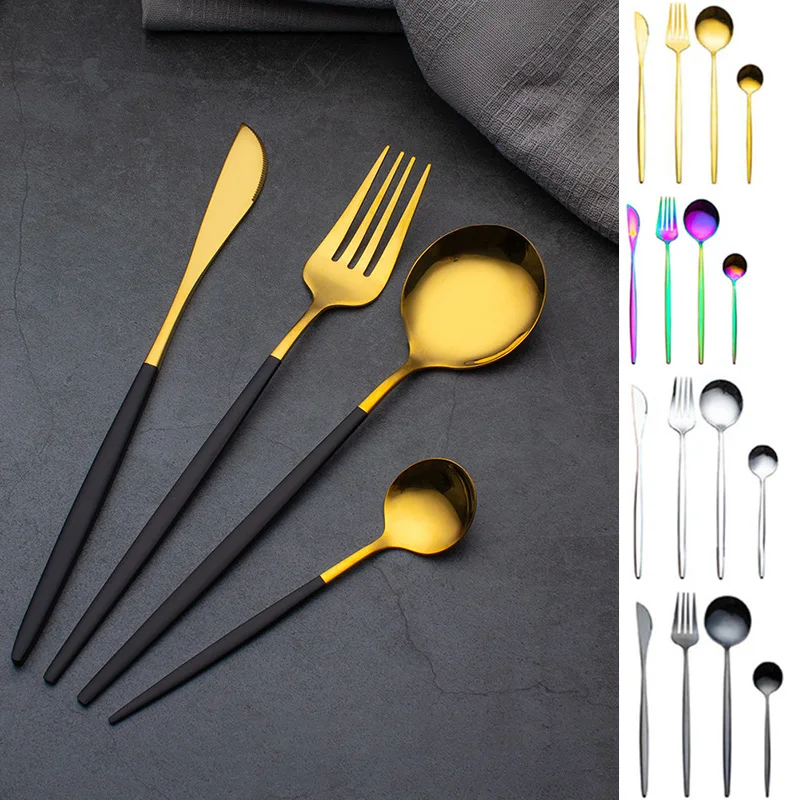 Dinnerware 304 Stainless Steel Cutlery Bright Tableware Western Steak Knife Fork tea Spoon dinner kitchen Set