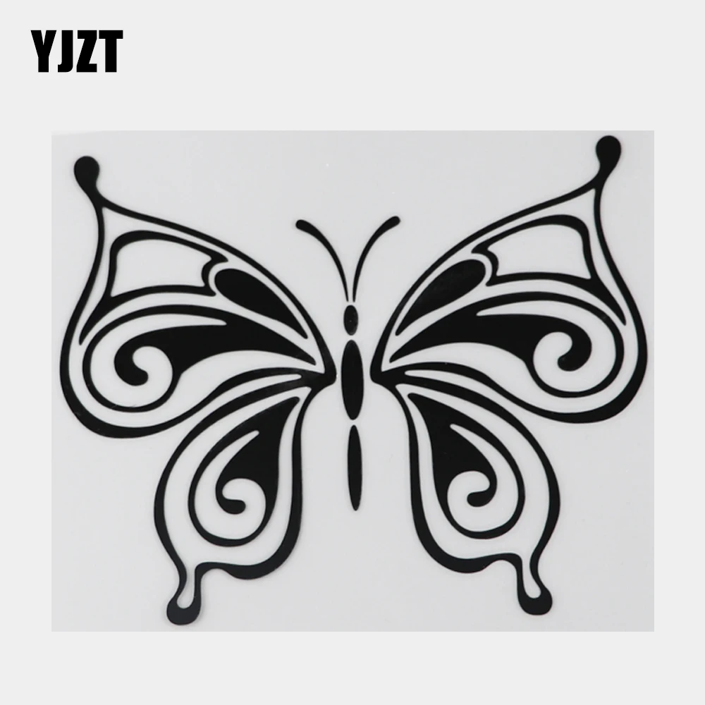 YJZT 14.3CM×11.8CM Personality Butterfly Decal Vinyl Car Sticker Black/Silver Bumper 10C-0010