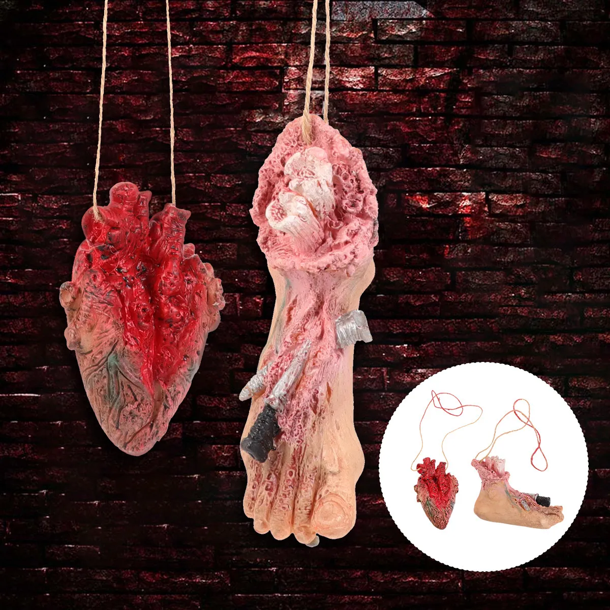 

2Pcs Premium Halloween Props Hanging Body Parts Scary Pendant for Haunted House Party Festival Decoration Haunted House Props