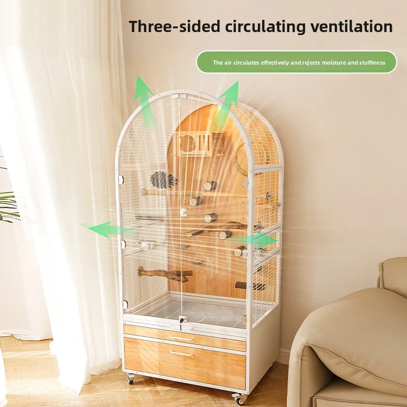 Barokke tuinpapegaai vogelkooi villa groot huis massief hout met roestvrij staal spatwaterdicht ecologisch ontwerp