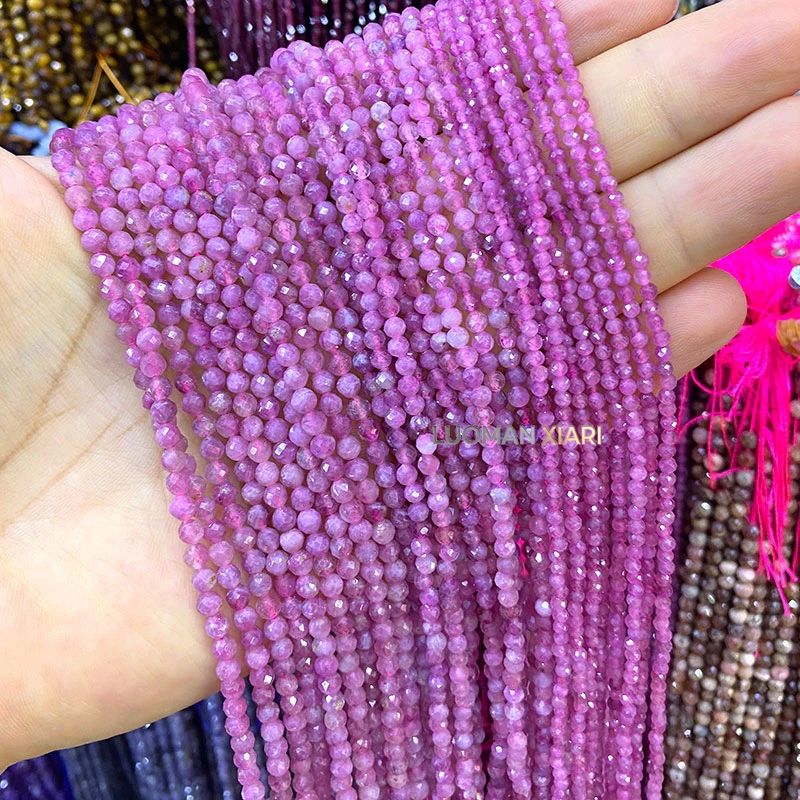 Großhandel 2 3 4MM Natürlicher Stein Facettiert AAA Rosa Turmalin Runde Zwischenperle für Schmuckherstellung DIY Armband Charms Zubehör – Detail 1