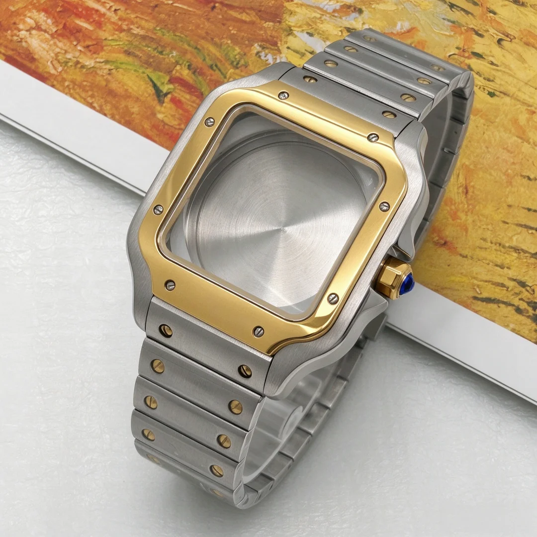 Modification 38mm Gold Watch Case Steel Bracelet for Seiko NH36 NH35 NH70 Automatic Movement for Santoz 27mm Dial Watch Hands