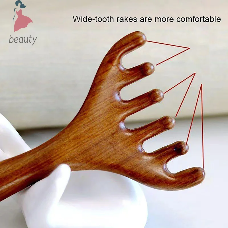 Body Meridian Massage Comb, Sandalwood Deer Antlers, Acupuntura de dente largo, Ajuda a circulação sanguínea, Cabelo liso antiestático