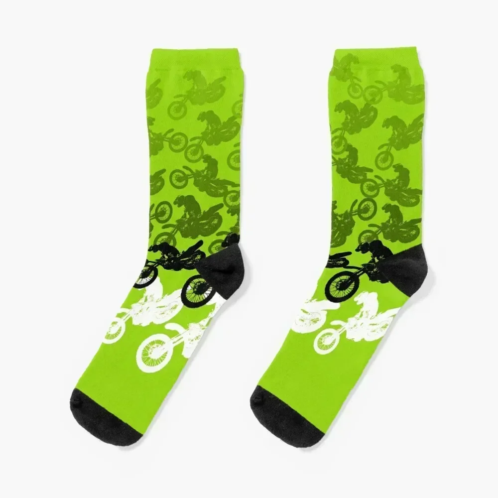 Green motocross dirt bike racing graphics Socks custom sports kawaii Wholesale Socks Men's Women's