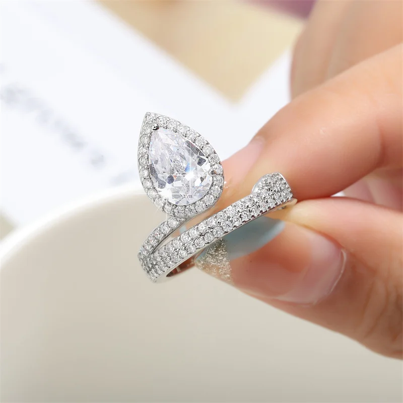 RAKOL Fashion Geometric Cubic Zirconia Open Rings for Women Fashion Square Adjustable Ring Anniversary Party Jewelry Gift