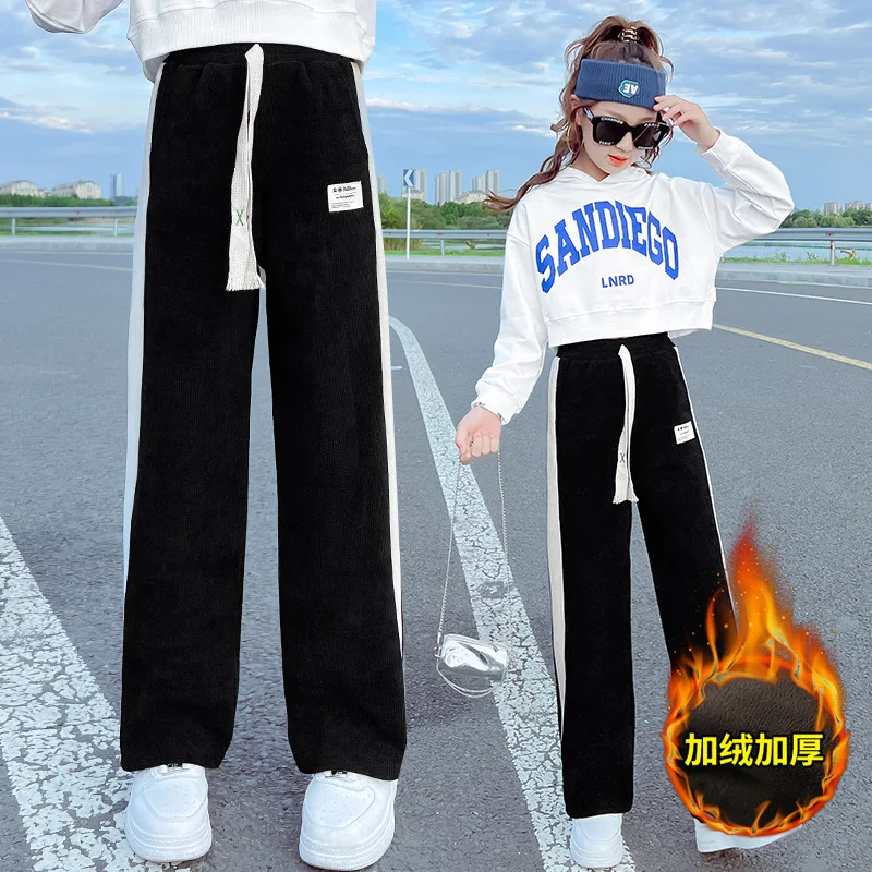 

New winter style girls velvet padded trousers, versatile pants, loose wide-leg pants