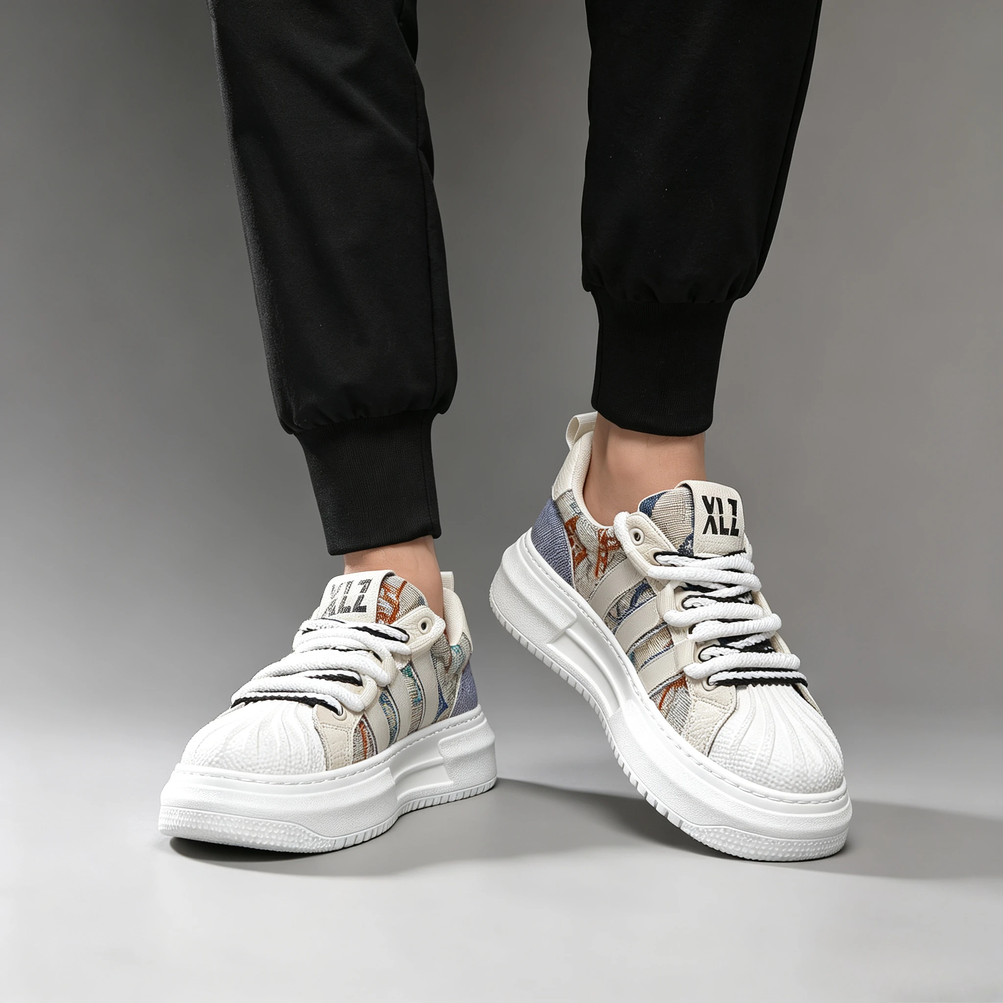 Big Size Men Shell Toe Sneakers Thick Platform Sole Skate Shoes Lace‑up Fashion Low Top Casual Walking Male Footwear