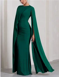 Elegant Green Mermaid Evening Dress Chiffon Round Neck Cape Sleeve Sexy Cutout Prom Dress Special Occasion 2024 Hot New Custom