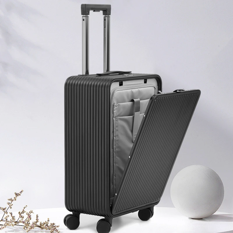 

Open Cover Aluminum Magnesium Alloy Lage Business Metal Trolley Case Front Fastening Password Boarding Bag