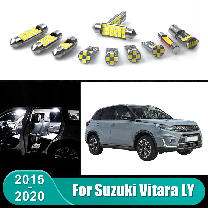 

Для Suzuki Vitara LY 2015-2020: Комплект из 7 светодиодных ламп без ошибок для салона, лампы для чтения и освещения багажника, аксессуары